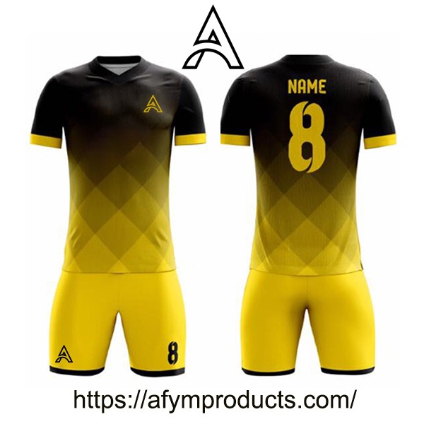 Black yellow color new design sublimation printing soccer jersey uniform  make your team soccer kits