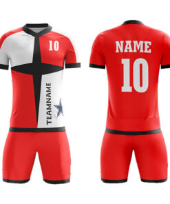 White and Red with Black Panels Sublimation Soccer Kits AFYM-2044