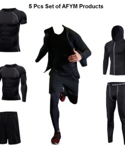 Men Running Fitness Sportswear of 5 Pcs Set in Black AFYM:30001