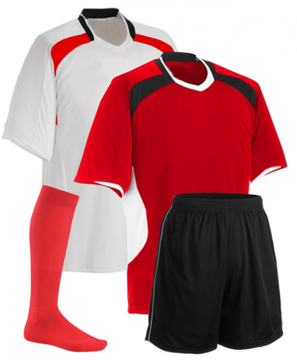 Red and White with Black Panel Reversible Sublimation Soccer Uniform