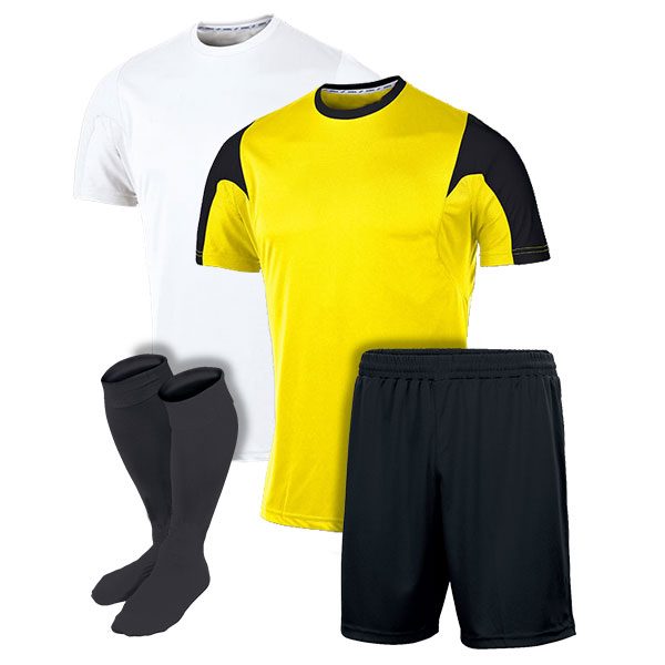 White and Yellow with Black Panel Reversible Sublimation Soccer Uniform